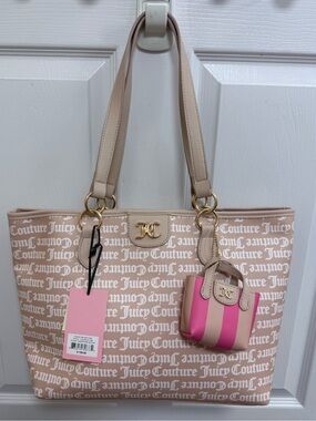 NWT Juicy Couture Fun in the Sun Tote in Sandstone/Pink